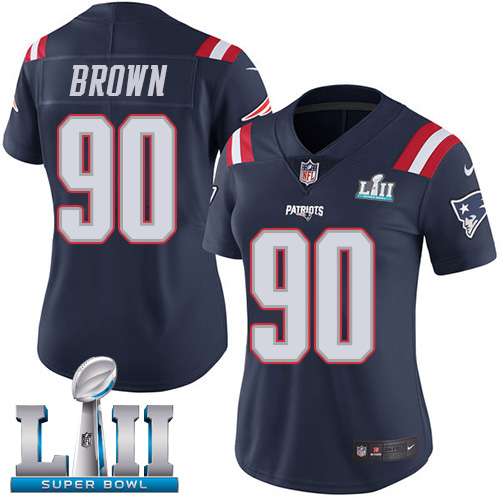 Nike Patriots #90 Malcom Brown Navy Blue Super Bowl LII Women's Stitched NFL Limited Rush Jersey